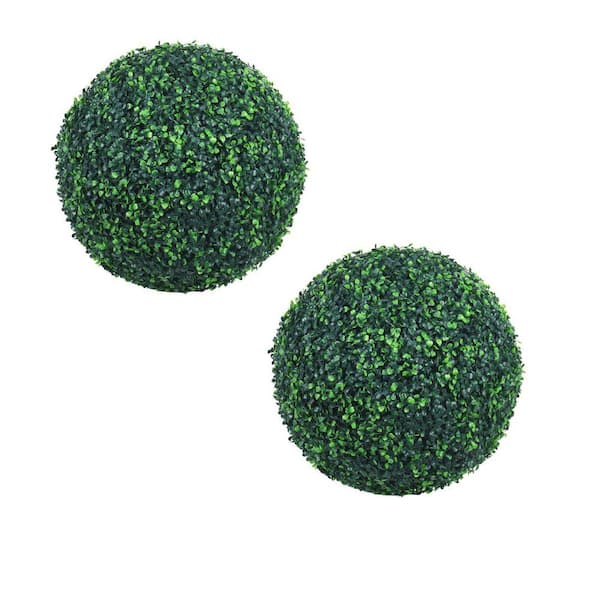 20 in. Artificial Green Indoor, Outdoor Decorative Boxwood Topiary Ball Tree (2-Pack)