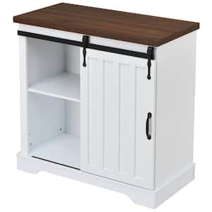 31.5 in. W x 15.7 in. D x 31.9 in. H White Linen Cabinet with Sliding Barn Door and Adjustable Shelf