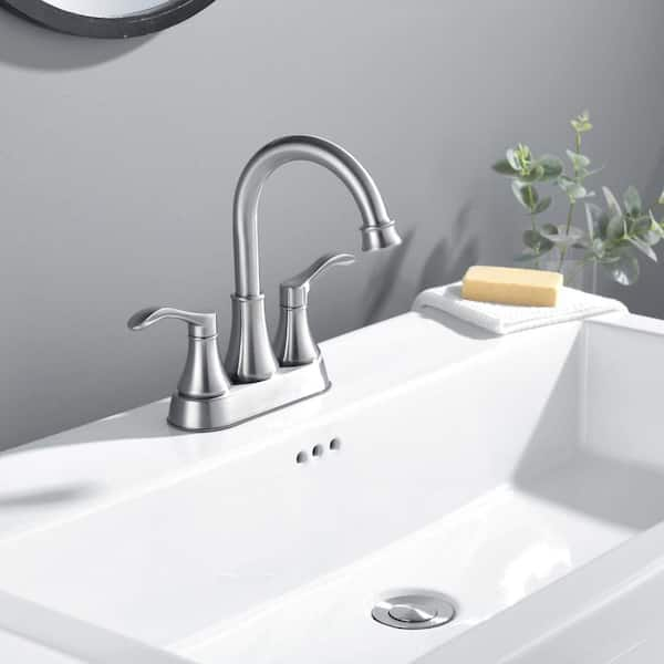 Tahanbath 4 in. Centreset 2-Handle Bathroom Sink Faucet in Brushed ...