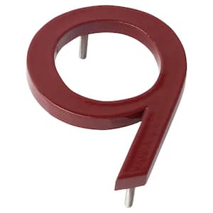 16 in. Brick Red Aluminum Floating or Flat Modern House Numbers 0-9 - 9