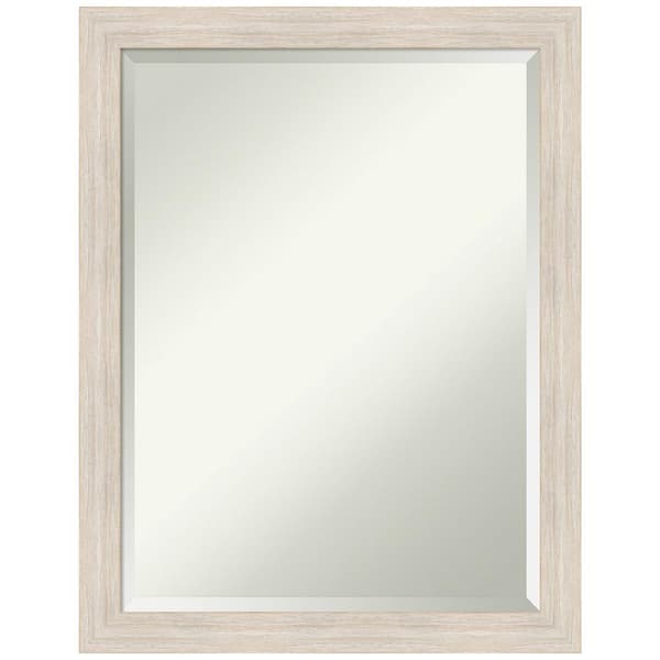 Amanti Art Hardwood Whitewash Narrow 21 in. W x 27 in. H Wood Framed Beveled Wall Mirror in White