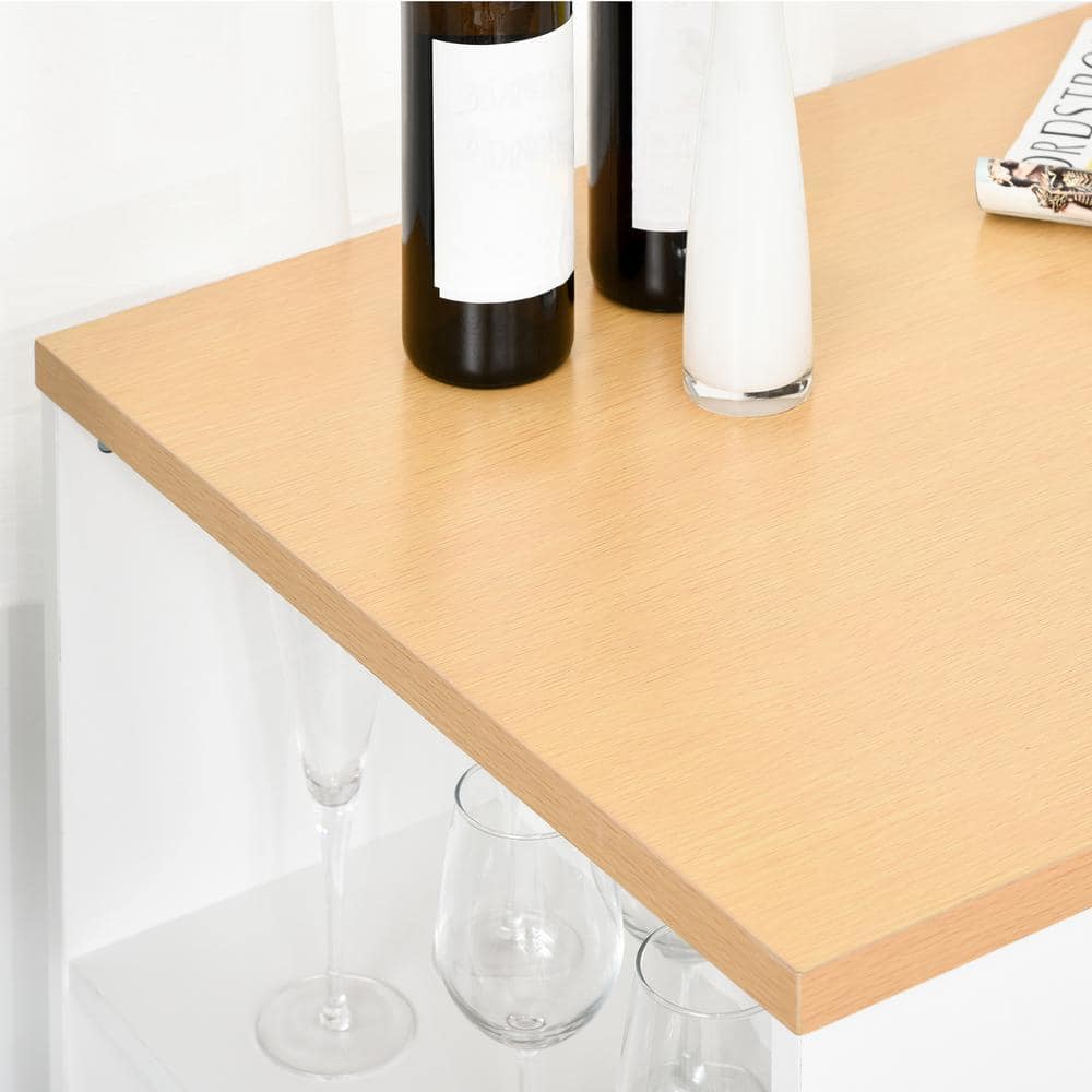 Modern 50'' White and Wood Counter Height Bar Table with Storage