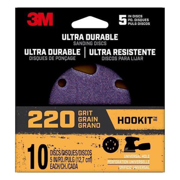 3M 5 in. 220-Grit Ultra Durable Power Sanding Discs with Universal Hole (10-Discs/Pack)