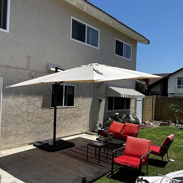 9 ft.x 11.5 ft. Patio Cantilever Umbrella Aluminum Offset 360° Rotation Umbrella in Beige