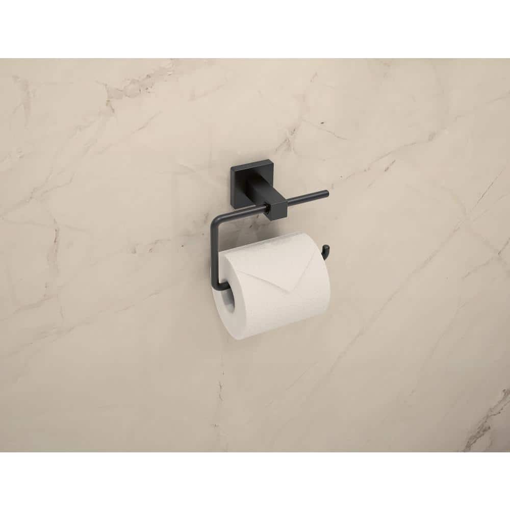 Matte Black Metal Wall-Mounted Single Roll Toilet Paper Holder