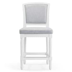 Charleston 26in. Counter-Height White Wood Bar Stool with Gray Upholstered Seat