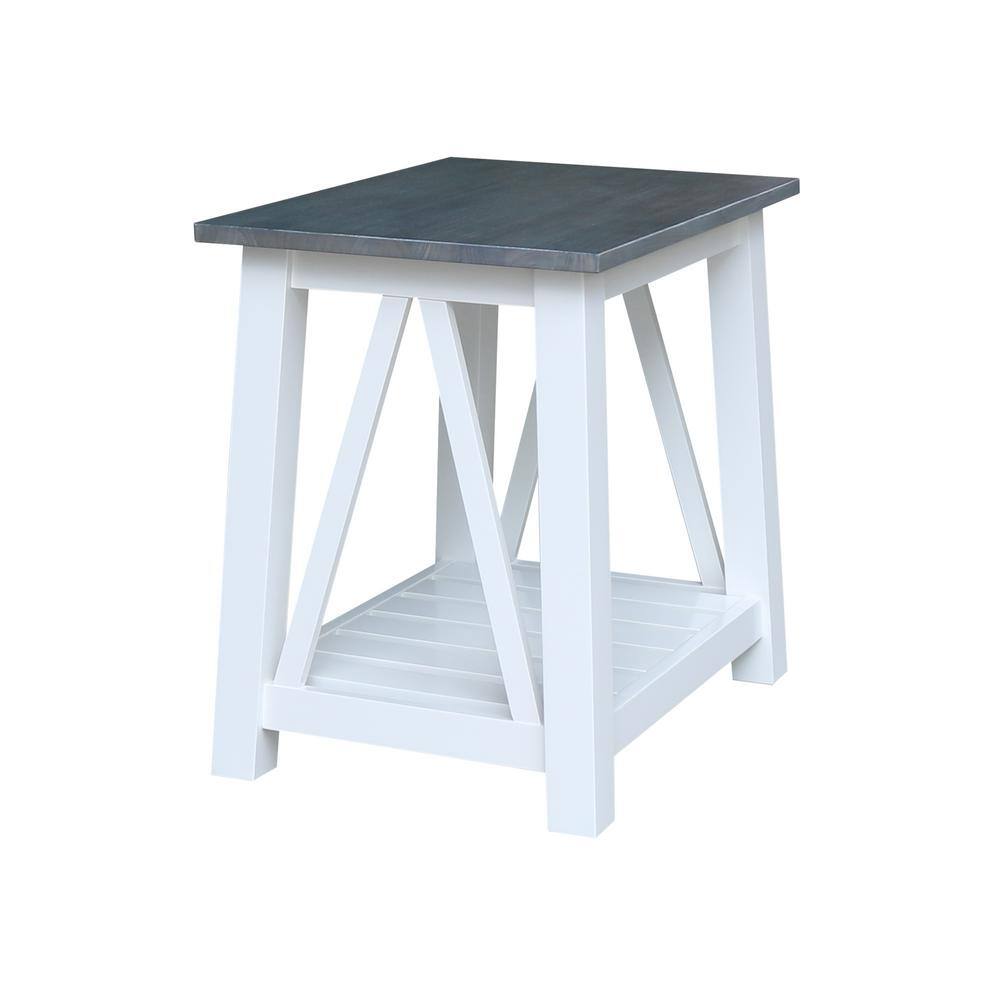 Surrey 31'' Solid Parawood End Table in White & Heather Gray