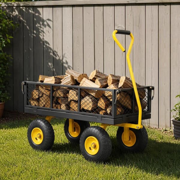 500 lbs. Capacity Heavy Duty Metal Garden Wagon Cart with 10 in. Tires, Removable Mesh Sides & 180° Rotating Handle