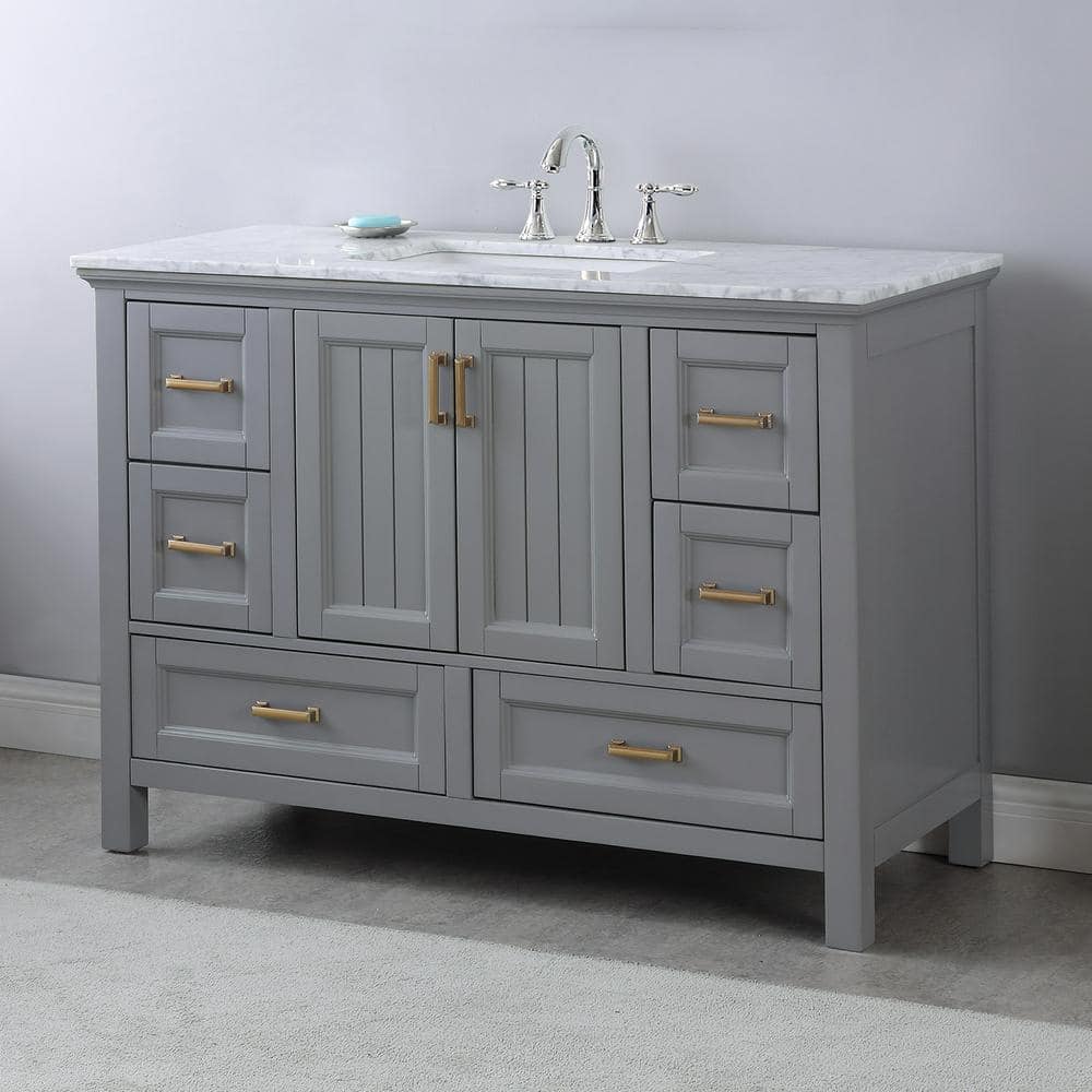 Isla 48" Gray Single Vanity with Marble Countertop