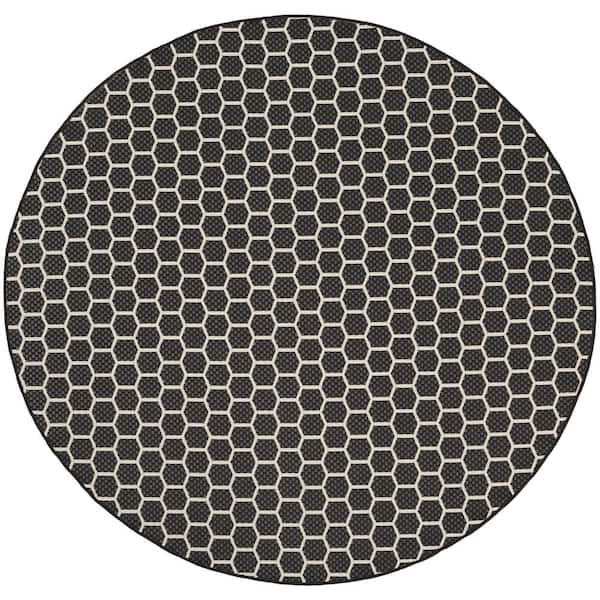 Nourison Reversible Indoor Outdoor Black 8 ft. x 8 ft. Honeycomb Contemporary Round Area Rug