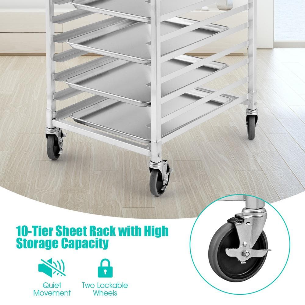 Aluminum Silver 10 Sheet Bun and Sheet Pan Rack with Mute Rolling Casters - thumbnail 8
