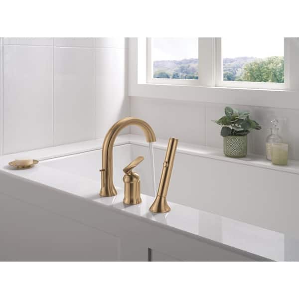 Delta Bonacci 1-Handle Roman Tub Trim in Lumicoat Chrome with Hand