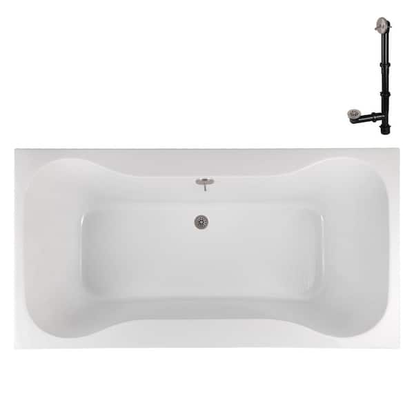 N-4480-769-BNK 66 in. x 34 in. Rectangular Acrylic Soaking Drop-In Bathtub, with Center Drain in Brushed Nickel
