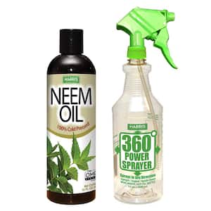 12 oz. 100% Cold Pressed Unrefined Cosmetic Grade Neem Oil and 360-Degree All Angle Professional Spray Bottle Value Pack