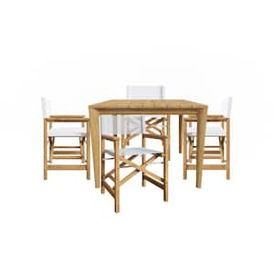 Cateline 5-Piece Teak Square Outdoor Dining Set with White Textilene Fabric