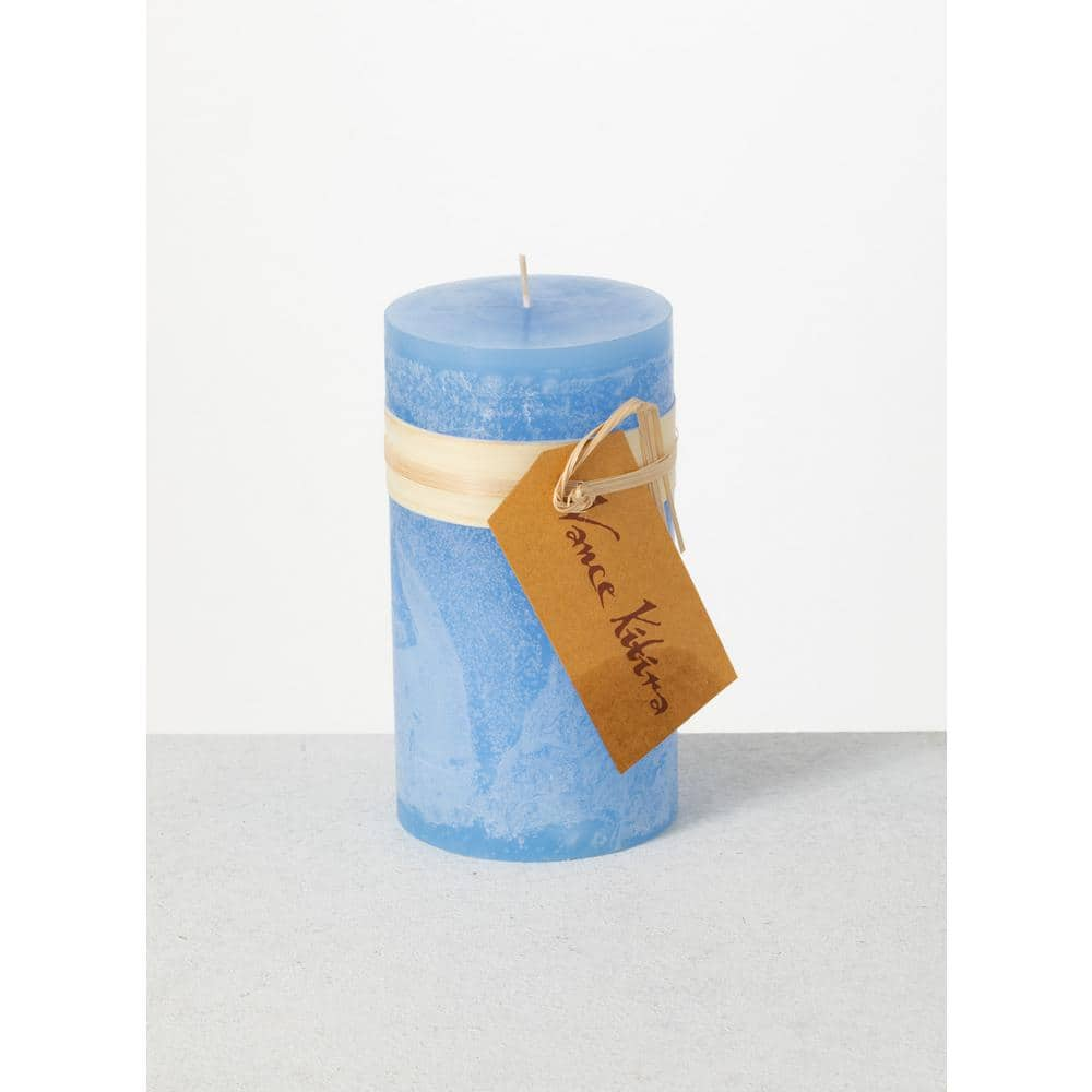 Vance Kitira 6 in. Crystal Blue Timber Pillar Candle