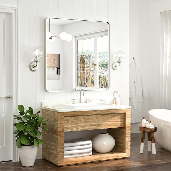 36 in. W x 36 in. H Modern Rectangular Brushed Nickel Aluminum Framed Wall Bathroom Vanity Mirror
