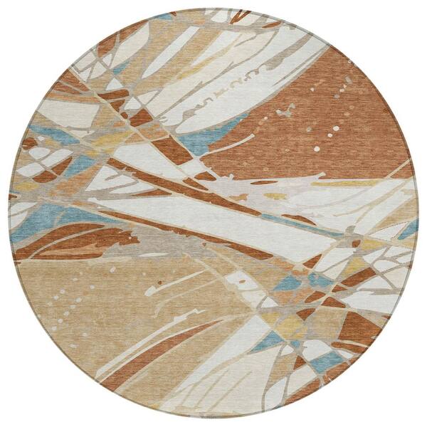 Chantille Machine Washable Indoor/Outdoor Abstract ACN2862 Rust 8 ft. x 8 ft. Round Rug