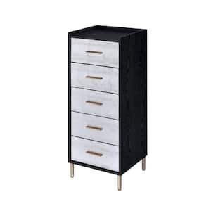 16 in. Black and silver 5-Drawer Wooden Chest of Drawers