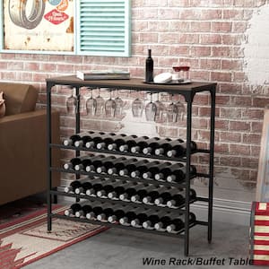 40-Bottle Dark Brown Metal Wine Rack with Holders