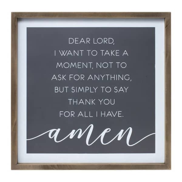 HomeRoots 19.75 in. x 19.75 in. Grey, White Thankful Prayer Wall Art 1-Piece