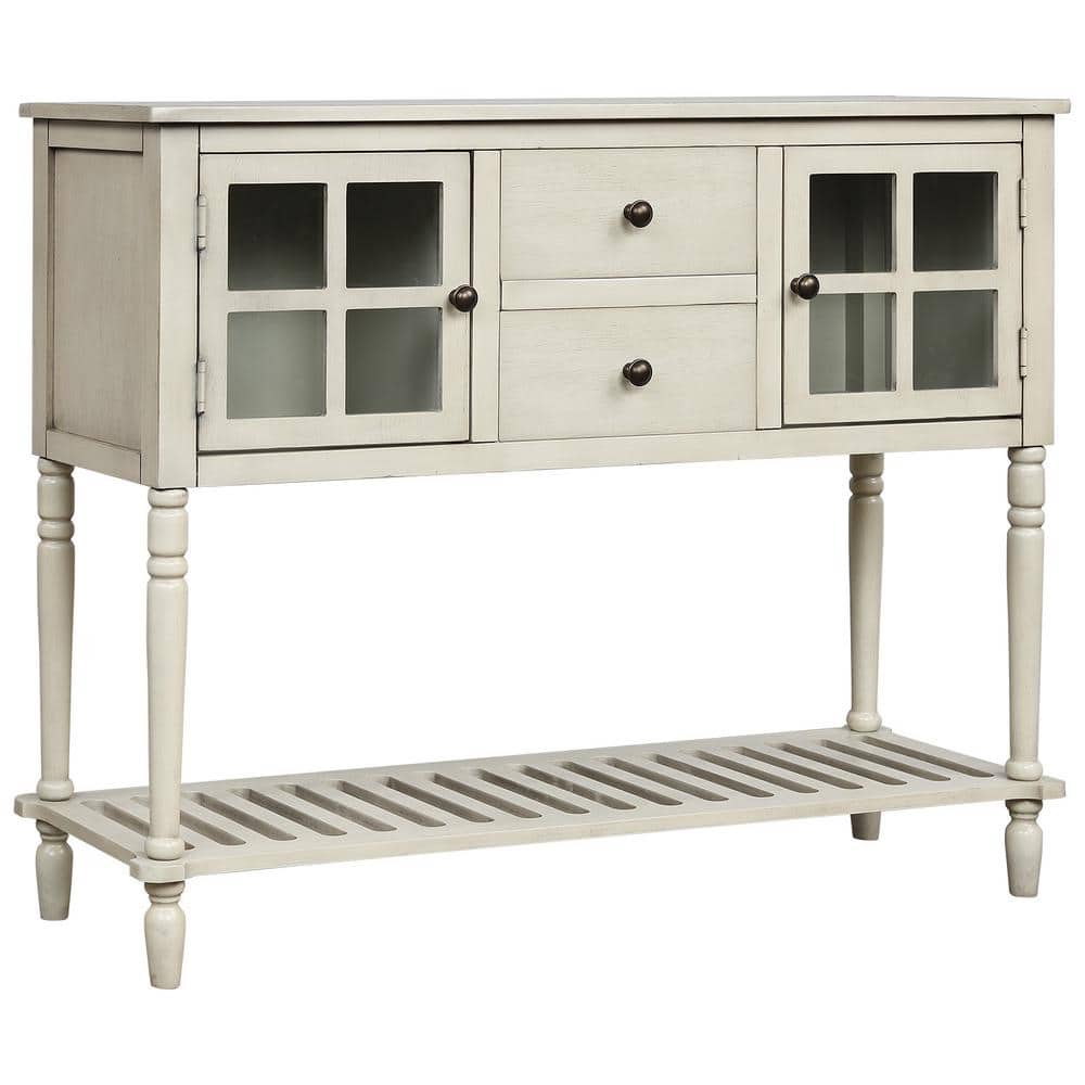 42 in. Antique Gray Rectangle Wood Console Table with Bottom Shelf, Farmhouse Wood/Glass Buffet Storage Cabinet