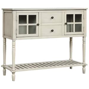 42 in. Antique Gray Rectangle Wood Console Table with Bottom Shelf, Farmhouse Wood/Glass Buffet Storage Cabinet