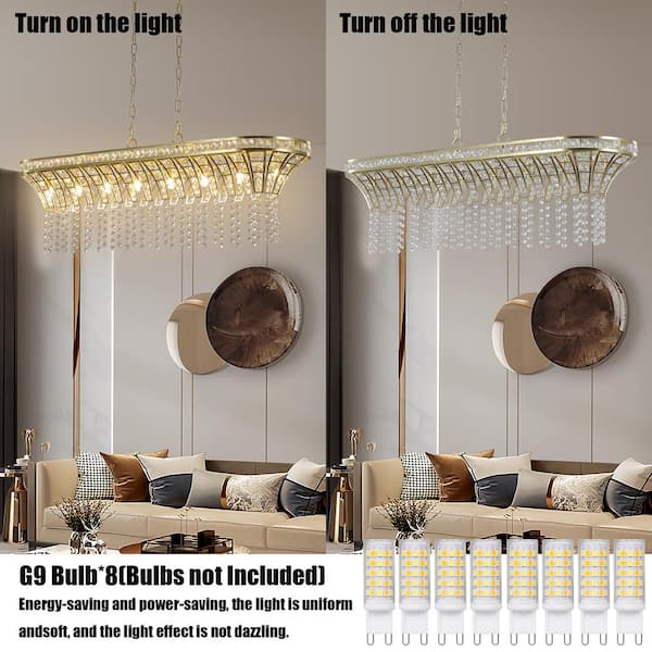 8 Light 39.4 in. W Modern Crystal Chandelier Hanging Ceiling Kitchen Island Light Fixture 8xG9 Halogen No Bulbs