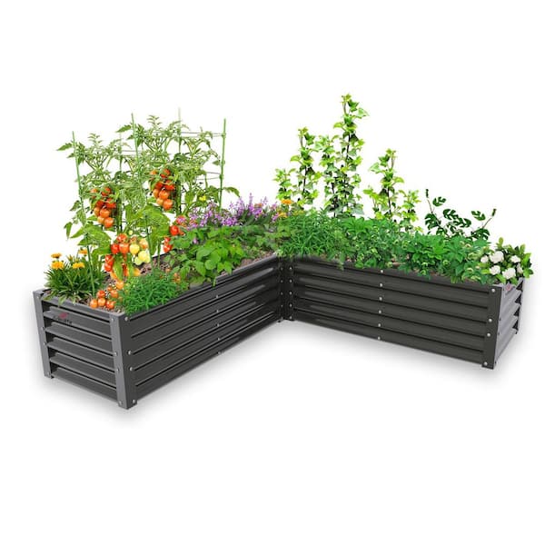 Cesicia Anti-Rust L-Shaped Quartz Grey Galvanized Steel Raised Garden Beds Raised Planter Box (74 in. x 74 in. x 18 in. )