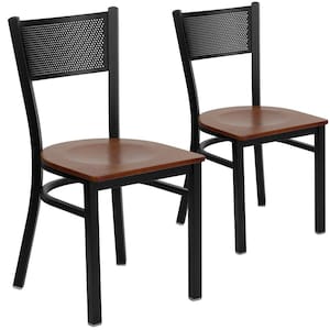 Cherry Wood Seat/Black Metal Frame Restaurant Chairs (Set of 2)