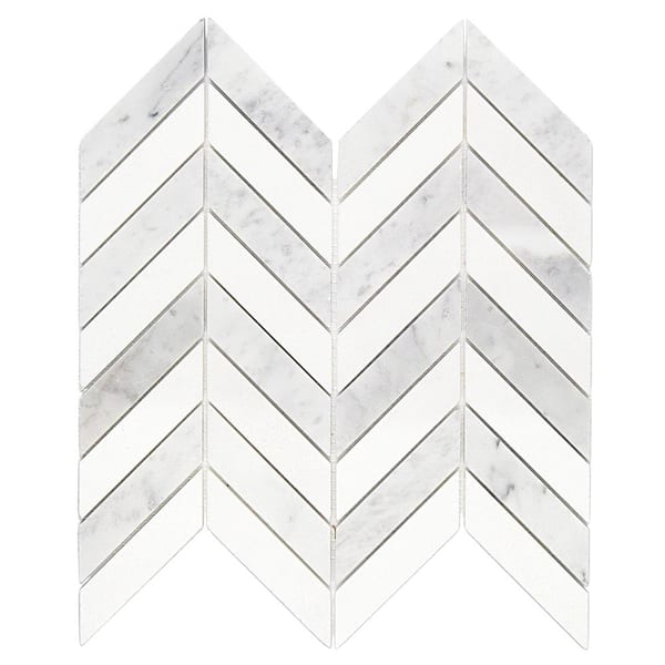 Ivy Hill Tile Dart White Carrara and Thassos Marble 3 in. x 6 in. Mosaic Tile Sample