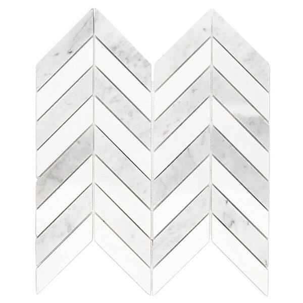 Ivy Hill Tile Dart White Carrara and Thassos Marble 3 in. x 6 in. Mosaic Tile Sample