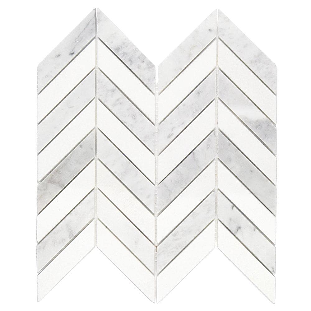 Dart White Carrara and Thassos Polished Marble Mosaic Tile