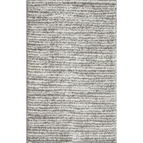 LOOMAKNOTI Vemoa Altomarze Gray 3 ft. 3 in. x 5 ft. 3 in. Stripe Polyester Area Rug