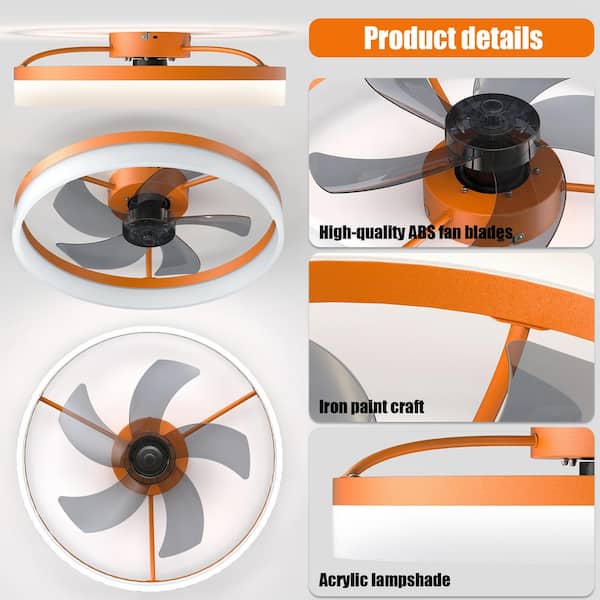 Jushua 20 in. Dimmable Integrated LED Orange Indoor Fan 6 Speeds 