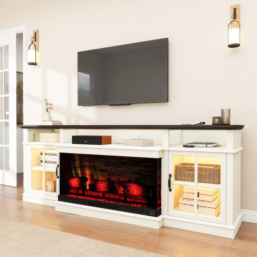 70 in. Freestanding Electric Fireplace TV Stand with Open Storage Shelves in White price history on PriceWatchPro