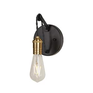 Essy 1-Light Black and Soft Gold ADA Compliant Wall Sconce Vanity Light