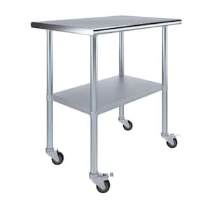 24 in. x 36 in. Stainless Steel Work Table with Casters : Mobile Metal Kitchen Utility Table with Bottom Shelf