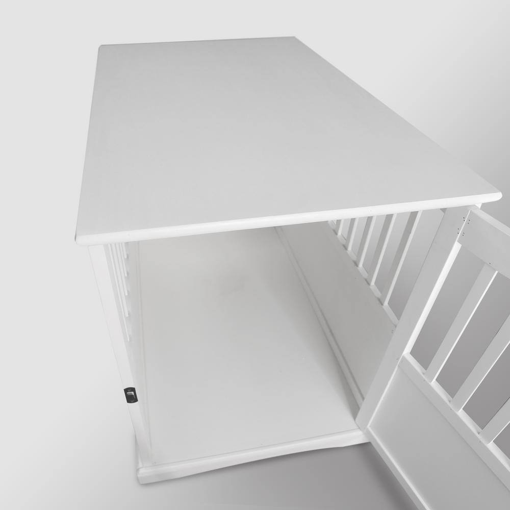 White Solid Wood Pet Crate End Table with Lockable Gate