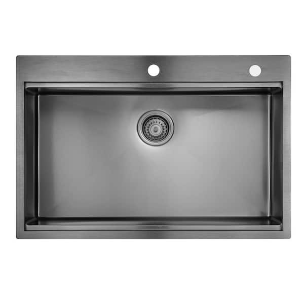 36 in. Drop in Single Bowl 16 Gauge Black Stainless Steel Kitchen Sink with Accessories