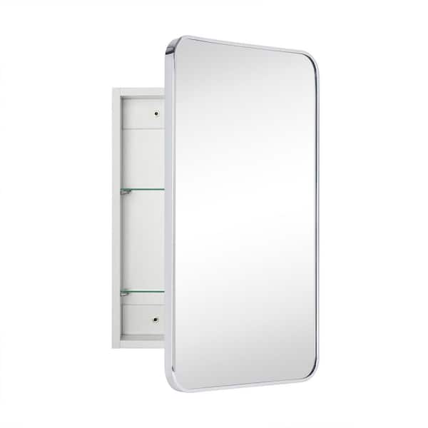 Garnes 16.5 in. W x 24 in. H Rectangular Recessed or Surface Mount Metal Framed Medicine Cabinet with Mirror in Chrome