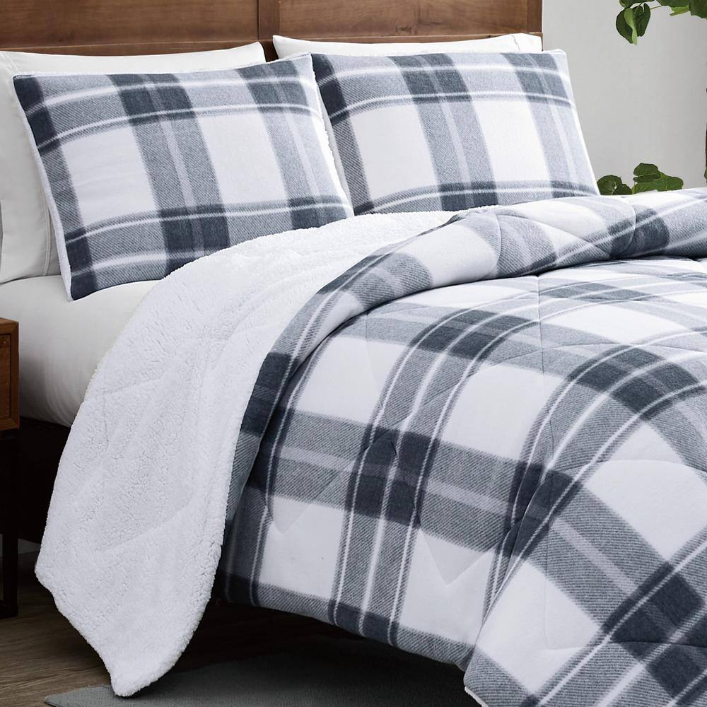 King Blue and Cream Microfiber Down Alternative Comforter Set