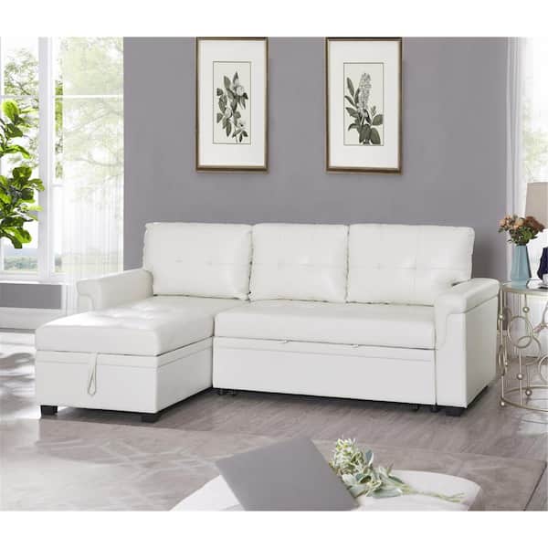 Naomi Home Jenny Tufted Sectional Sofa Sleeper With Storage Chaise Color White Fabric Air Leather