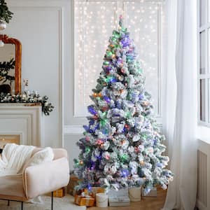 6.5 ft. Pre-Lit LED Artificial Christmas Tree Flocked with Multi-Color Light