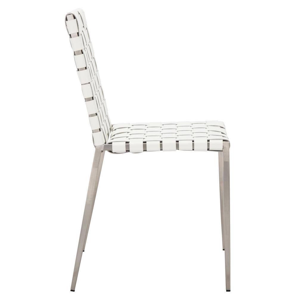 White Leather Upholstered Parsons Side Chair with Metal Base