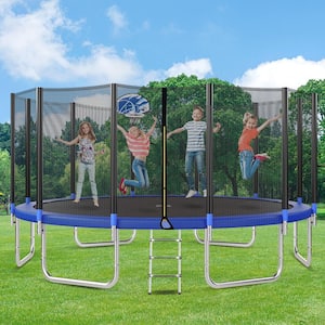 16 ft. Round Outdoor Trampoline with Safety Enclosure Net and Basketball Hoop
