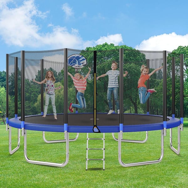 Nestfair 16 ft. Round Outdoor Trampoline with Safety Enclosure Net and Basketball Hoop