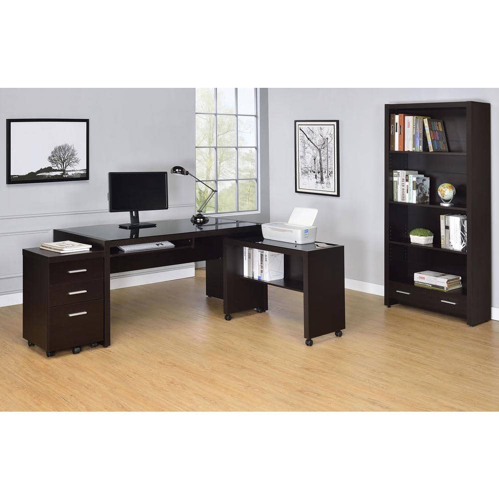 Transitional Skylar 70.75" Cappuccino Wood Bookcase with Storage Drawer