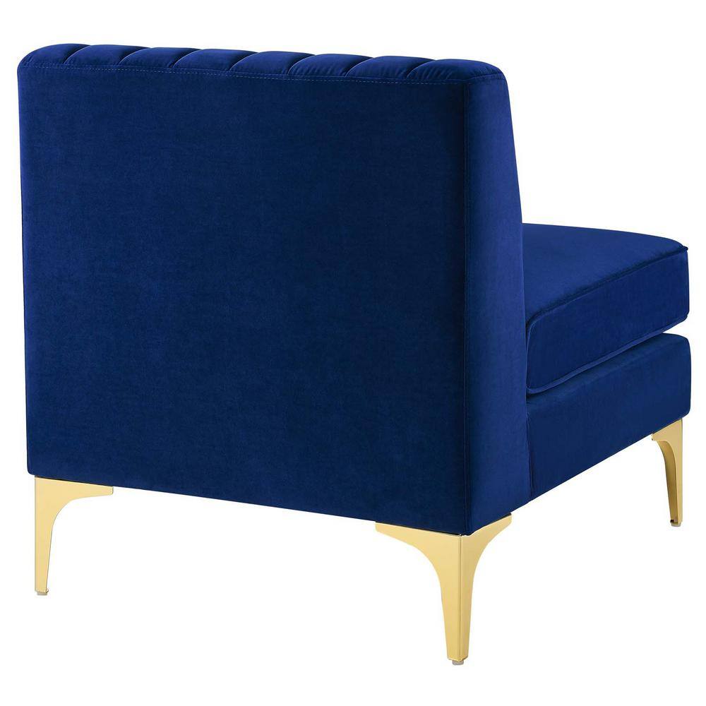 Navy Blue Velvet Wood Armless Chair with Gold Metal Legs