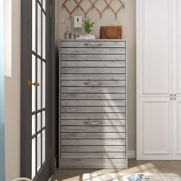 FUFU&GAGA 42.3 in. H x 22.4 in. W, Gray Environment-Friendly High-Quality Particle Board Shoe Storage Cabinet (18 Pairs Max)